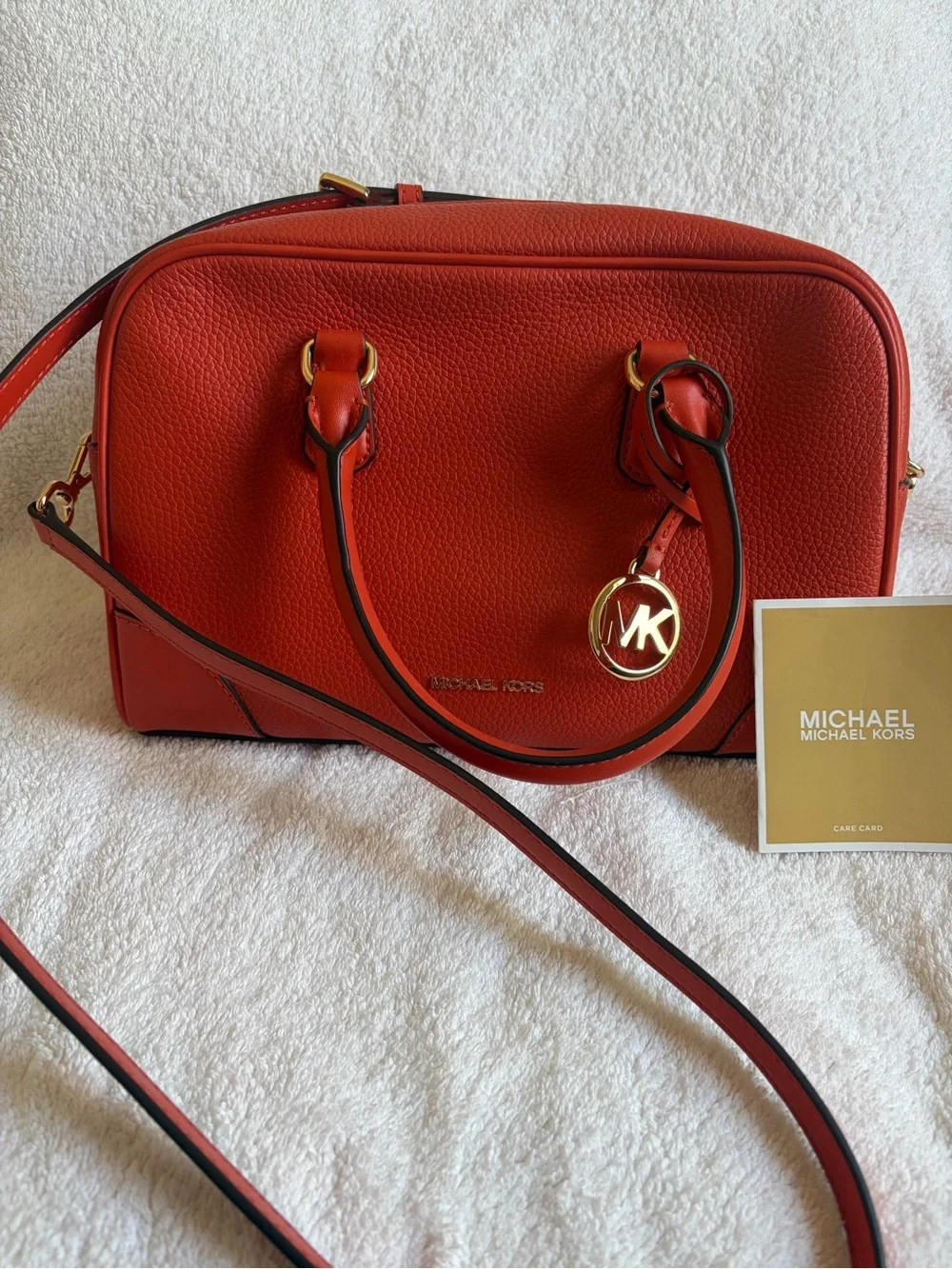 Michael Kors Orange Pebbled Leather Satchel with Gold Hardware